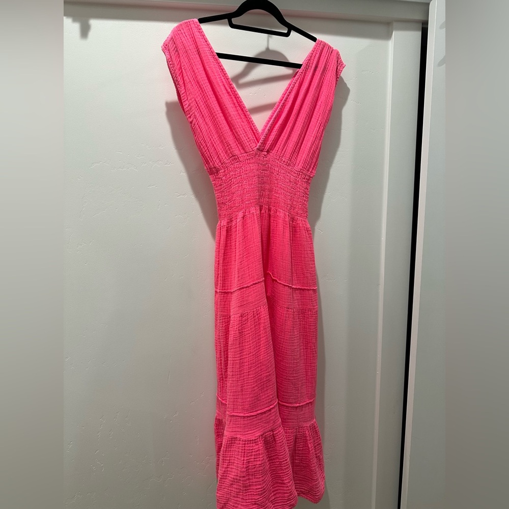 Felicite Smocked Gauze Dress, size 4 Hot Pink